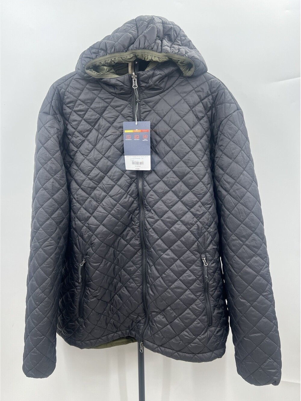 NWT St. John's Bay men's quilted hooded full zip jacket color balck size XL